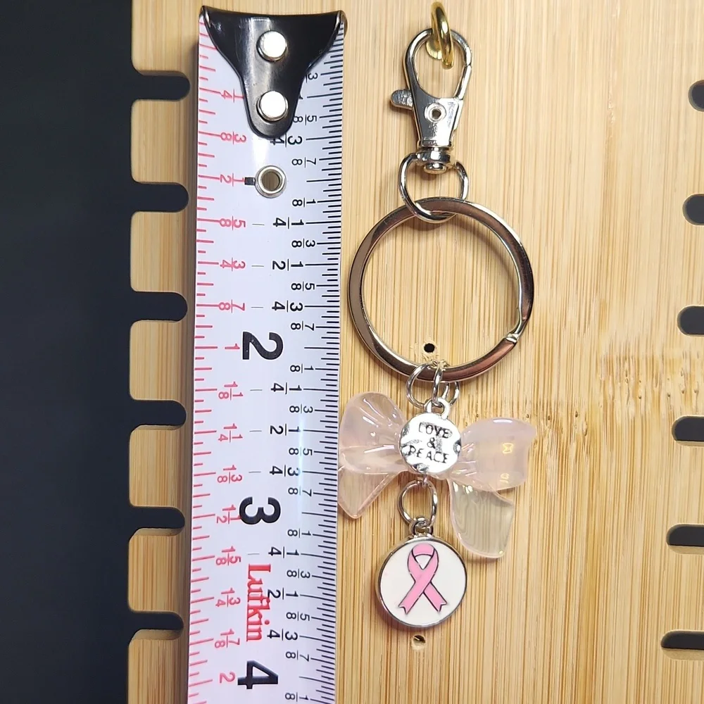 Pink Ribbon Purse Charm Or Keychain with Bow Charm